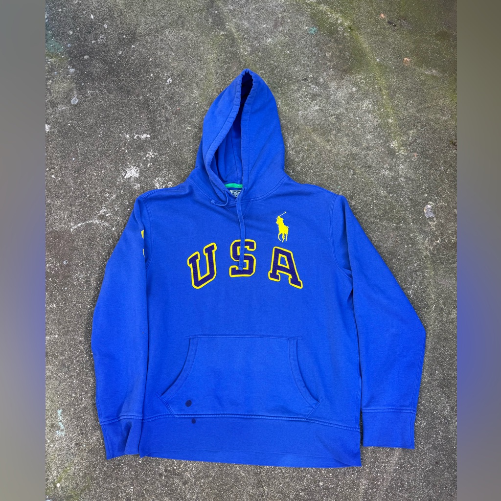 Polo Ralph Lauren Usa Hoodie Blue Big Pony Logo Pullover Xl Mens Sweatshirt
